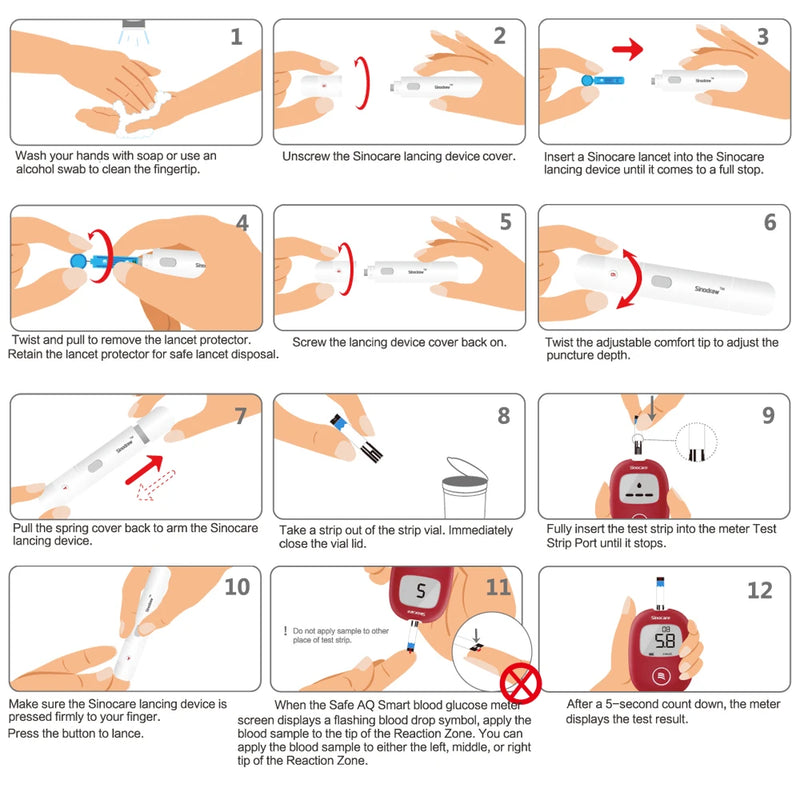 Medidor de glicose no sangue AQ seguro com tiras de teste e lancetas