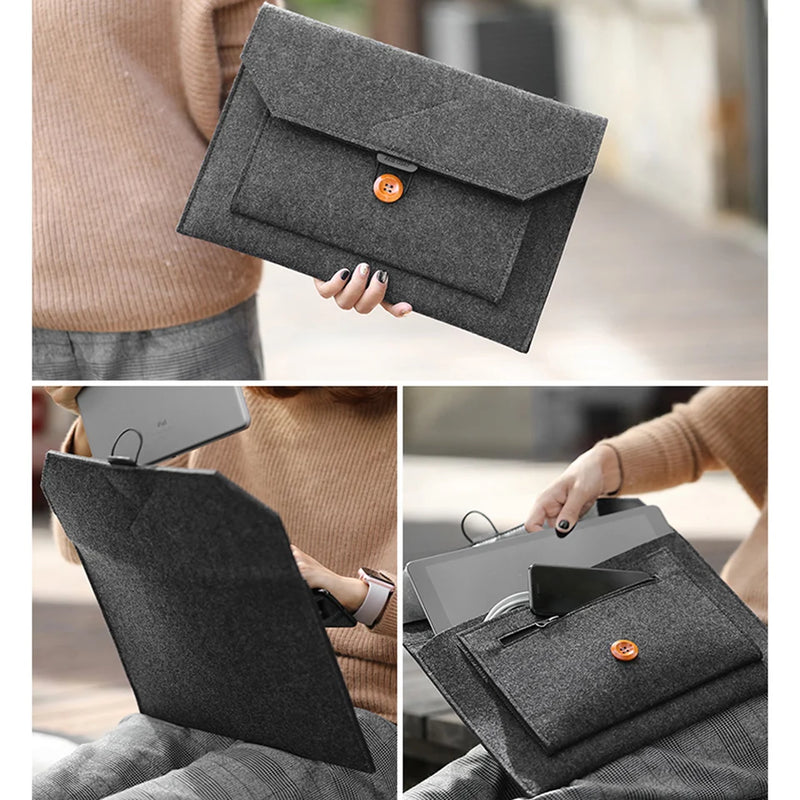 Capa para laptop de 11.6/13/14/15 polegadas, capa ultraleve de feltro para tablet e notebook, bolsa com vários bolsos para apple macbook/asus