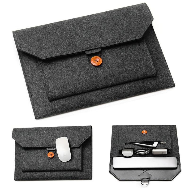 Capa para laptop de 11.6/13/14/15 polegadas, capa ultraleve de feltro para tablet e notebook, bolsa com vários bolsos para apple macbook/asus