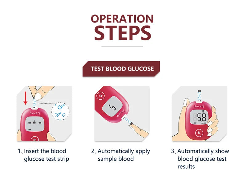 Medidor de glicose no sangue AQ seguro com tiras de teste e lancetas