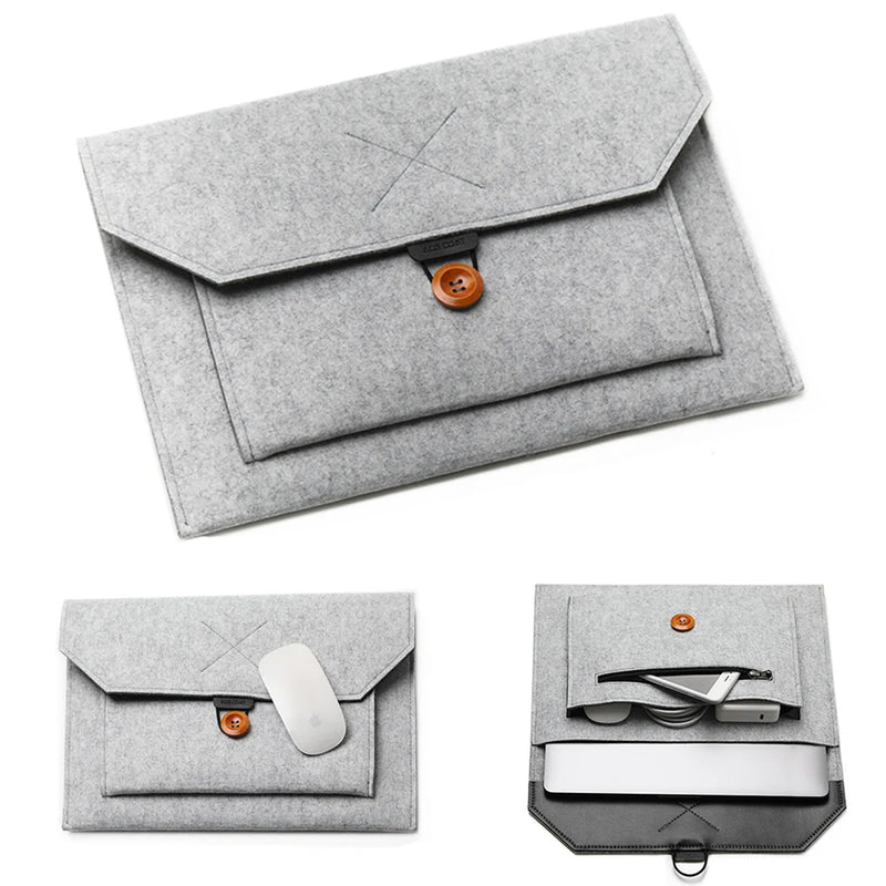 Capa para laptop de 11.6/13/14/15 polegadas, capa ultraleve de feltro para tablet e notebook, bolsa com vários bolsos para apple macbook/asus