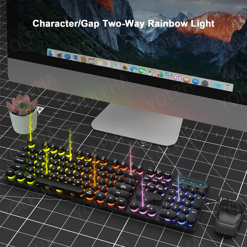 Teclado com fio de 104 teclas com luz de respiração retroiluminada RGB Teclado ergonômico para jogos com fio para computador laptop para PC Gamer Office