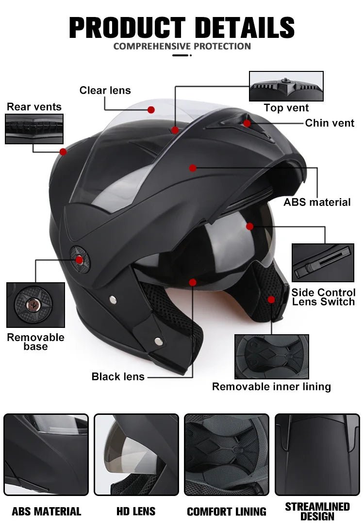 Unissex capacete modular lente dupla