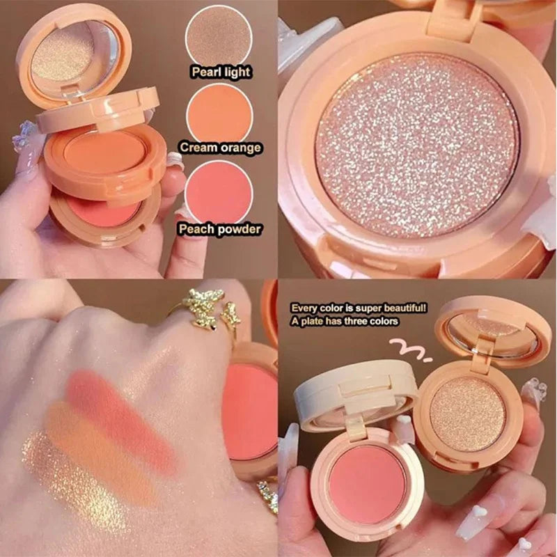 3 em 1 paleta de maquiagem em pó prensado Shimmer Bronzer