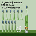 Escova de dentes elétrica infantil, desenho animado, com cabeça de substituição, ultrassônica ipx7, à prova d'água, recarregável