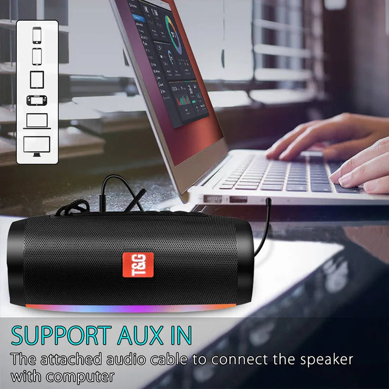 Alto-falante bluetooth tg157 led soundbar, portátil com suporte p/cartão, rádio fm e  à prova d'água