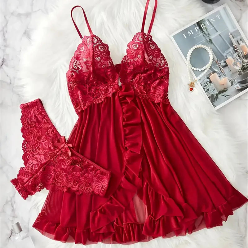 Lindo e delicado conjunto de lingerie preta com renda