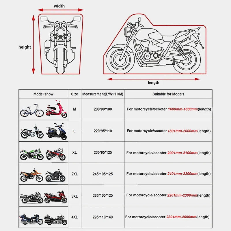 Capa impermeável para motocicleta proteção uv,  scooter 190t, tecido resistente ao desgaste