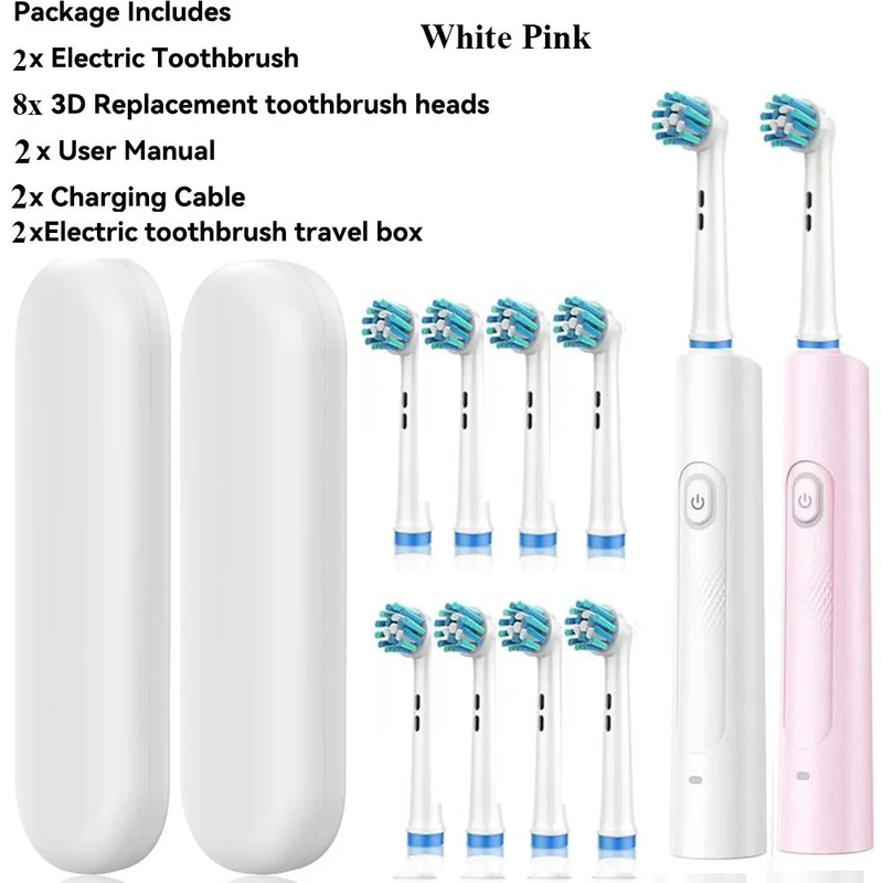 Escova de dentes elétrica rotativa para adultos, limpeza profunda com energia recarregável e temporizador inteligente de 2 minutos