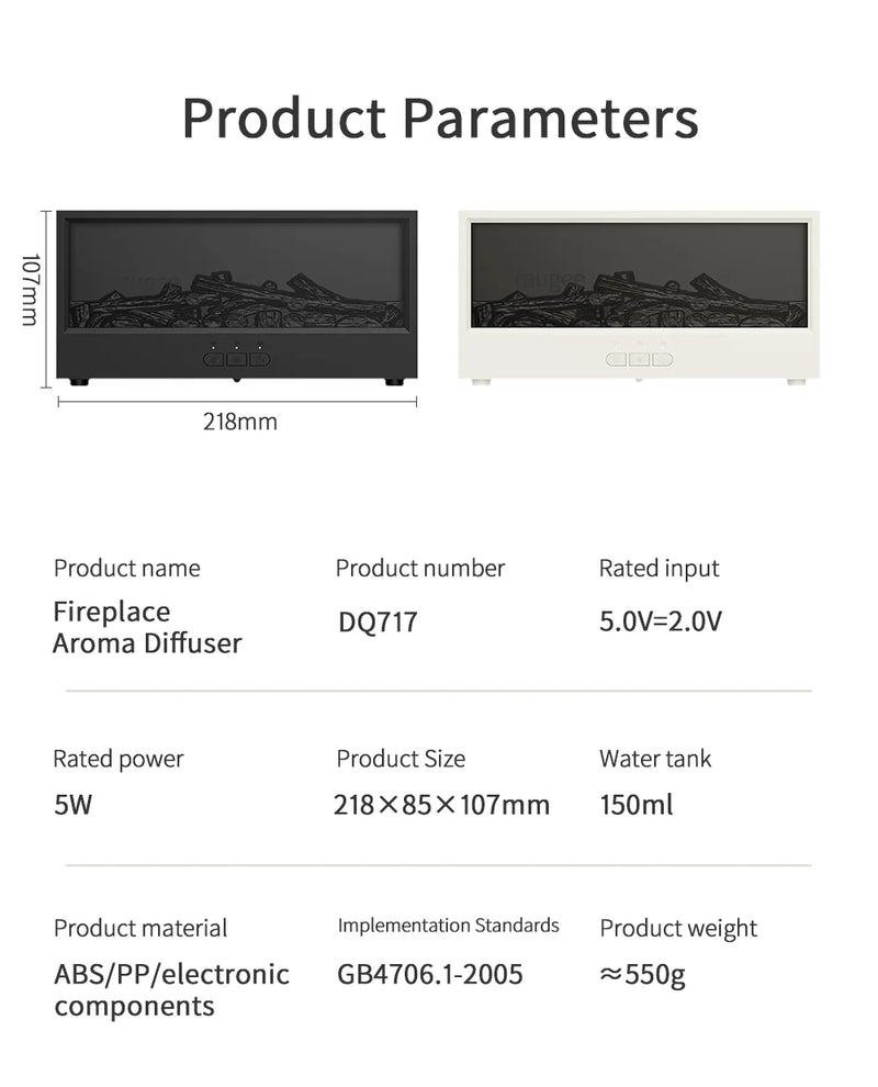 Umidificador de ar lareira ultra sônico com controle remoto e luz noturna.