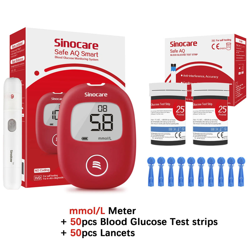 Medidor de glicose no sangue AQ seguro com tiras de teste e lancetas