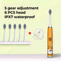 Escova de dentes elétrica infantil, desenho animado, com cabeça de substituição, ultrassônica ipx7, à prova d'água, recarregável