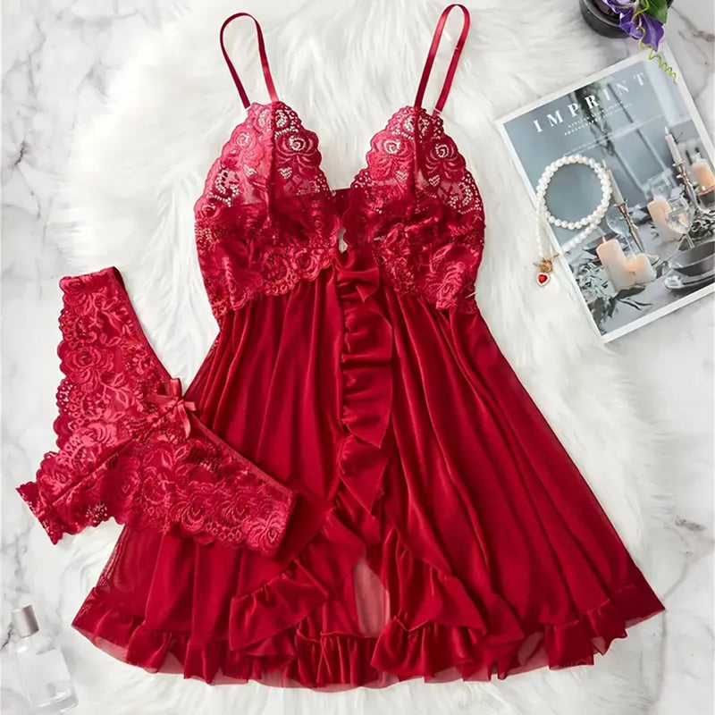 Lindo e delicado conjunto de lingerie preta com renda