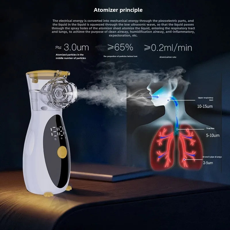 Nebulizador recarregável ajustável display led médico silencioso