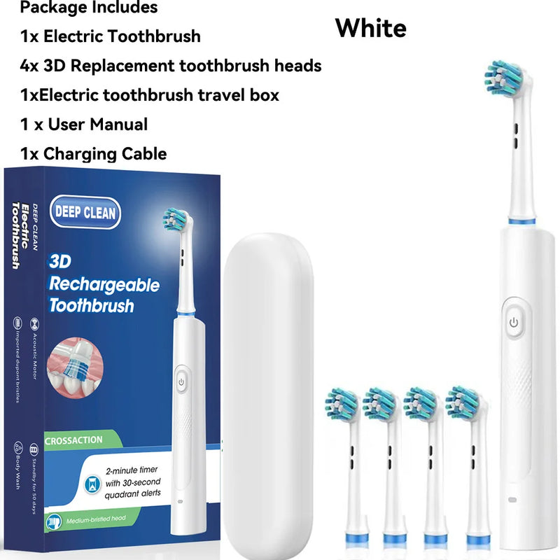 Escova de dentes elétrica rotativa para adultos, limpeza profunda com energia recarregável e temporizador inteligente de 2 minutos