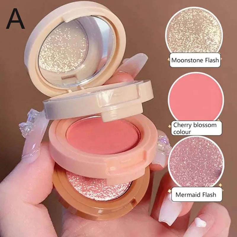 3 em 1 paleta de maquiagem em pó prensado Shimmer Bronzer