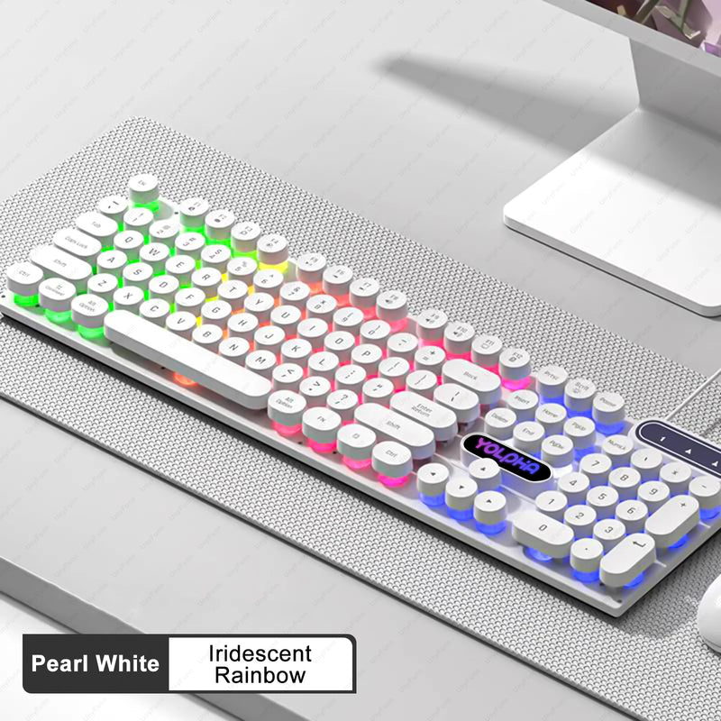 Teclado com fio de 104 teclas com luz de respiração retroiluminada RGB Teclado ergonômico para jogos com fio para computador laptop para PC Gamer Office