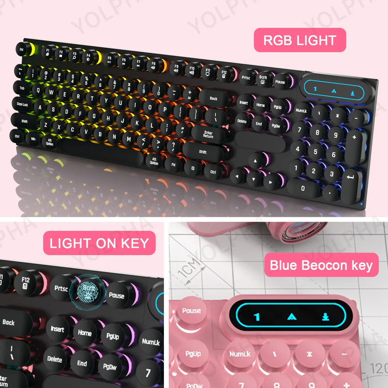 Teclado com fio de 104 teclas com luz de respiração retroiluminada RGB Teclado ergonômico para jogos com fio para computador laptop para PC Gamer Office