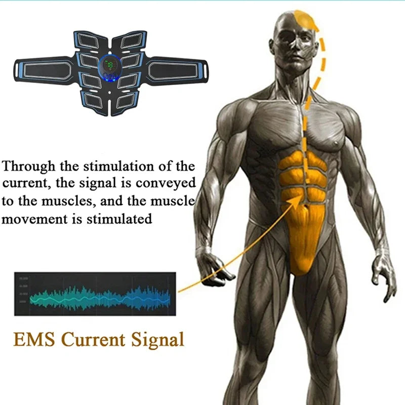 Estimulador muscular elétrico inteligente ems, fitness treinador abdominal, adesivo muscular, massageador, auxilia no emagrecimento.