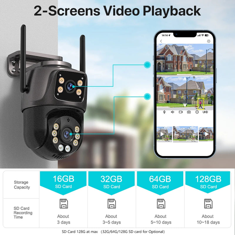 Proteja o que é mais importante com nossa Câmera de Segurança 4K! Resolução 4K Ultra HD, Lente dupla de 8MP,Conectividade Inteligente, Wi-Fi integrado, Tecnologia de Rastreamento Automático, Visão Noturna Avançada.