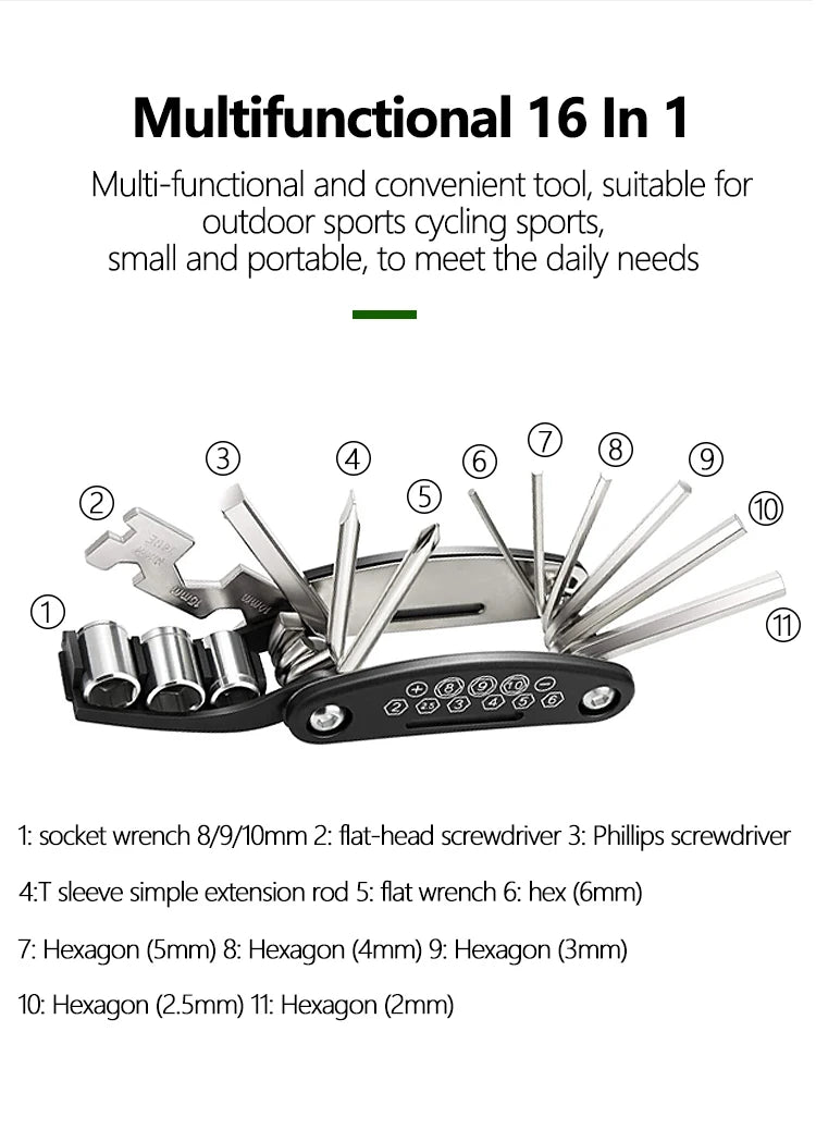 Bicicleta portátil soquete 16 em 1 chave multiuso