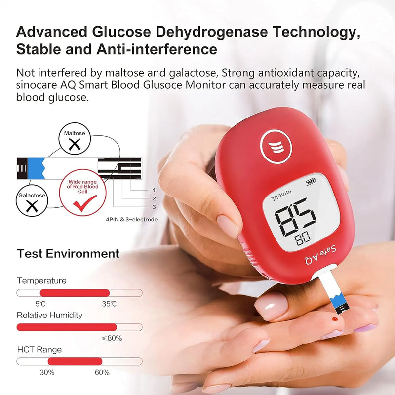 Medidor de glicose no sangue AQ seguro com tiras de teste e lancetas